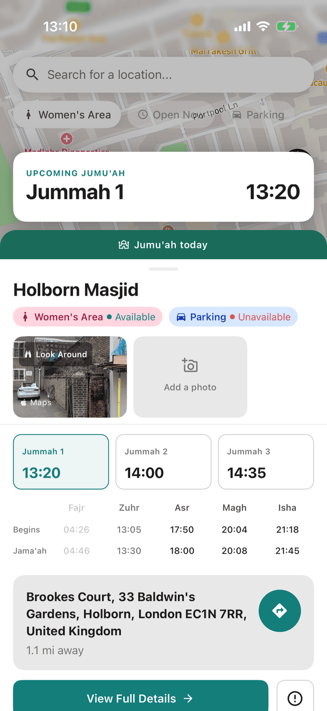 Nearby masjids map showing mosques in your area